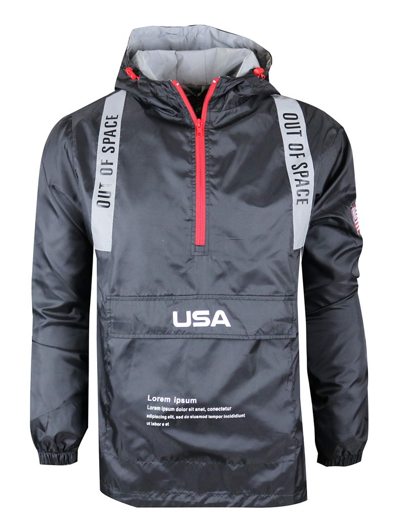 SCREENSHOTBRANDS51952 Reflective Hooded Waterproof Windbreaker Outdoor Sportswear Fluorescent JacketBlackLarge