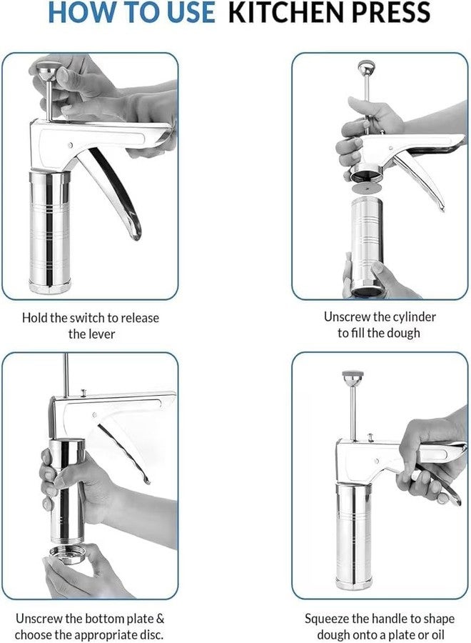 TRENDERA Stainless Steel Kitchen Press with 15 Different Types of Jalies, Murukku Maker Bhujiya Maker Noodles Cookies Namkeen Chakali Maker Sev Maker Farsan Maker Gathiya Maker(1) - Image 5