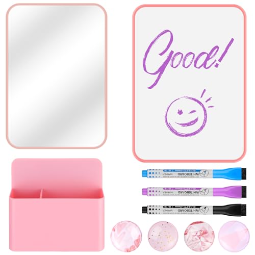 HAUTOCO Locker Accessories Kit, Back to School Essentials 10 Pieces Locker Organizer Supplies for School Work, Includes Whiteboard, Mirror, Magnetic Dry Erase Markers Holder and More, Pink - Image 1