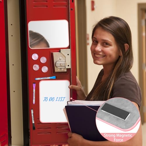HAUTOCO Locker Accessories Kit, Back to School Essentials 10 Pieces Locker Organizer Supplies for School Work, Includes Whiteboard, Mirror, Magnetic Dry Erase Markers Holder and More, Pink - Image 4