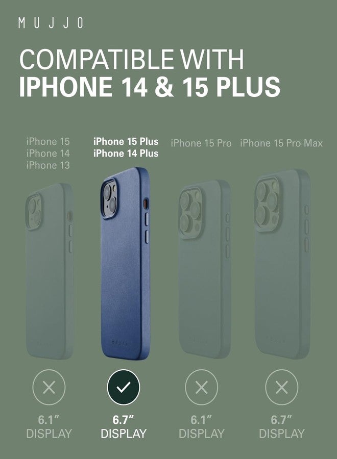 Mujjo Leather Phone Case - Fits iPhones 15 Plus and 14 Plus - MagSafe Compatible - Premium European Leather - Camera Lens Protection - Crafted with Recycled Materials - Slim Profile - Monaco Blue - Image 4