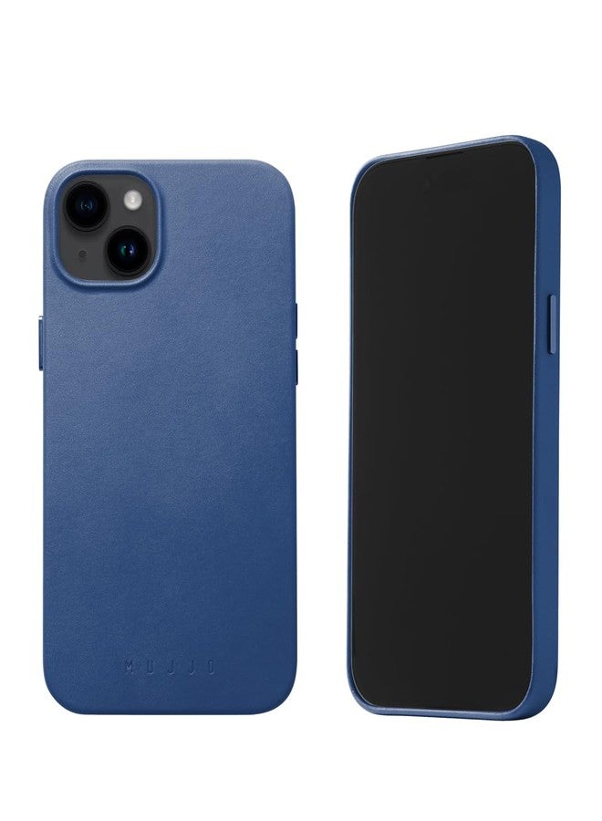 Mujjo Leather Phone Case - Fits iPhones 15 Plus and 14 Plus - MagSafe Compatible - Premium European Leather - Camera Lens Protection - Crafted with Recycled Materials - Slim Profile - Monaco Blue - Image 1
