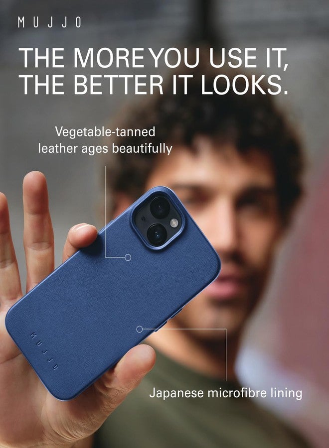Mujjo Leather Phone Case - Fits iPhones 15 Plus and 14 Plus - MagSafe Compatible - Premium European Leather - Camera Lens Protection - Crafted with Recycled Materials - Slim Profile - Monaco Blue - Image 5