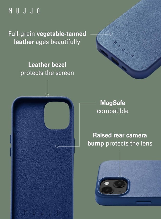 Mujjo Leather Phone Case - Fits iPhones 15 Plus and 14 Plus - MagSafe Compatible - Premium European Leather - Camera Lens Protection - Crafted with Recycled Materials - Slim Profile - Monaco Blue - Image 2