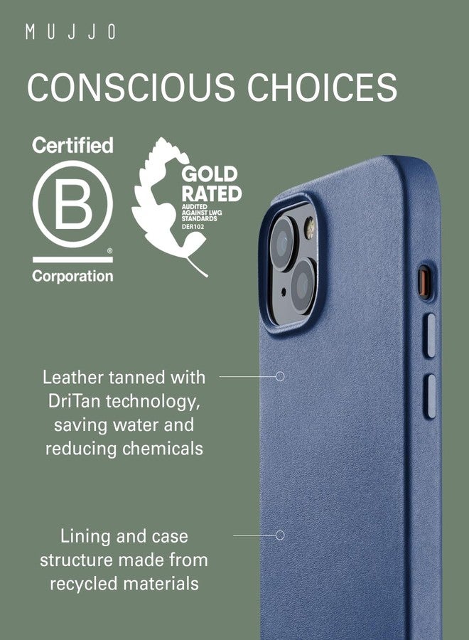 Mujjo Leather Phone Case - Fits iPhones 15 Plus and 14 Plus - MagSafe Compatible - Premium European Leather - Camera Lens Protection - Crafted with Recycled Materials - Slim Profile - Monaco Blue - Image 3