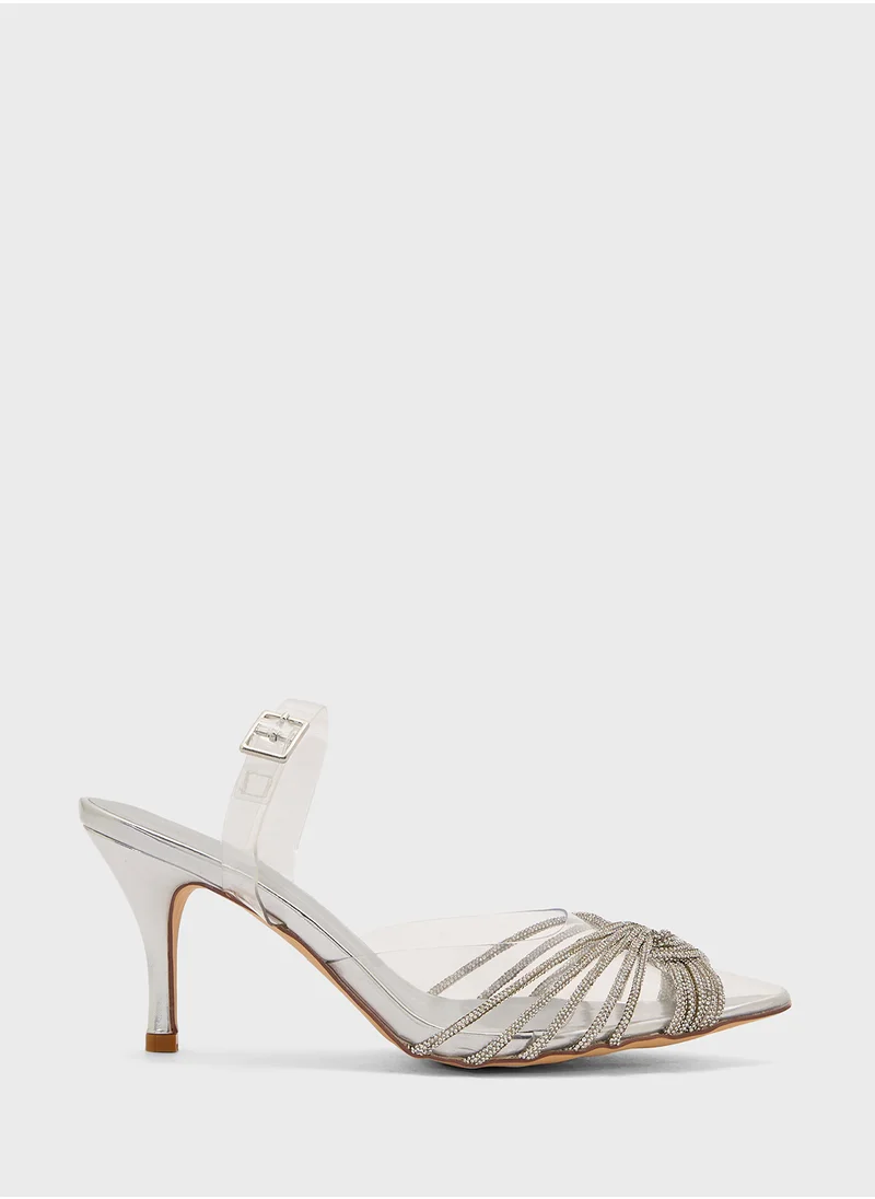 Truffle Diamante Embilleshed Pointy Pump