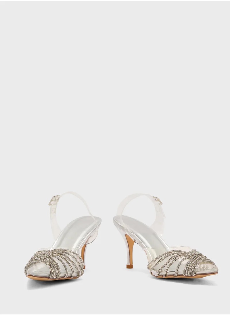 Truffle Diamante Embilleshed Pointy Pump