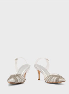 Truffle Diamante Embilleshed Pointy Pump  - Image 4