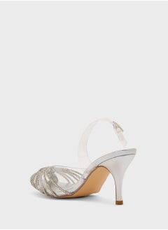 Truffle Diamante Embilleshed Pointy Pump  - Image 3