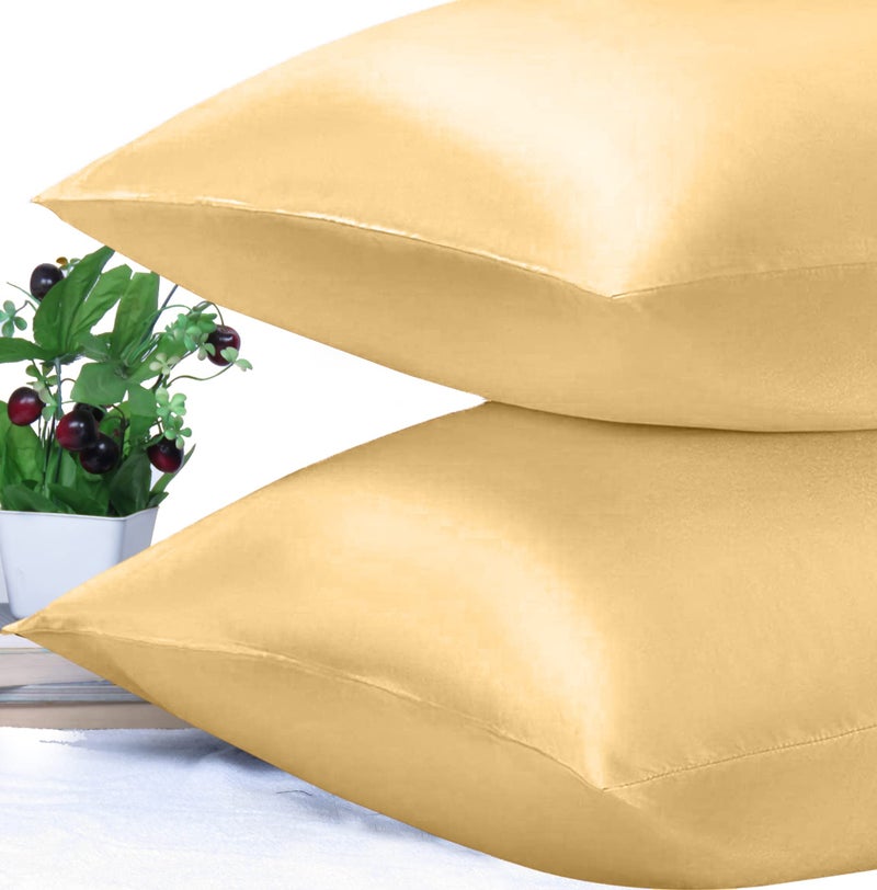 Riara Satin Silk Pillowcase Pillow Case Covers with Envelop Closure for Hair and Skin Home Bed Decor Set of 2 Pillowcase Free 3 Pc Scrunchie (Standard Size(20" 26"), Gold) - Image 4
