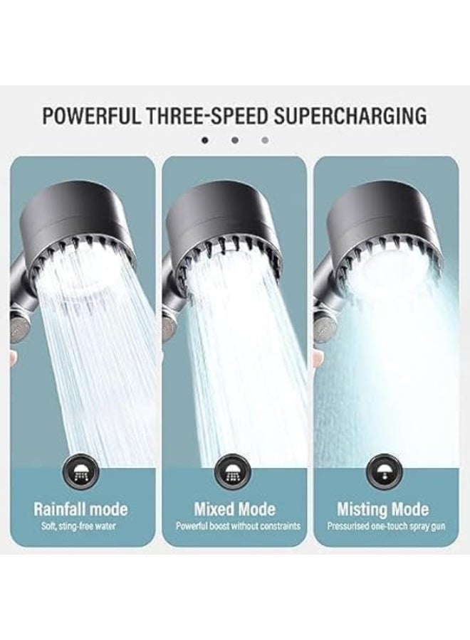 High Pressure Handheld Shower – 3 Spray Modes – with ON/OFF Switch – Grey - Image 3