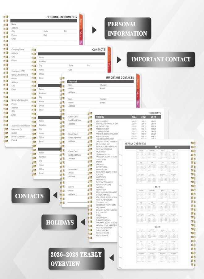 ترسيز مخطط شهري لعام ٢٠٢٦ - مخطط ٢٠٢٦ بعلامات تبويب، من يناير ٢٠٢٦ إلى ديسمبر ٢٠٢٦، مخطط/تقويم شهري كبير ٩ × ١١ بوصة، جيب خلفي، مثالي للمدرسة والمكتب والتخطيط المنزلي - Image 4
