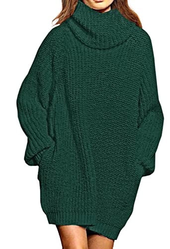 Pink Queen Women's Loose Turtleneck Oversize Long Pullover Sweater Dress Dark Green L - Image 1