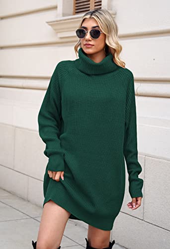 Pink Queen Women's Loose Turtleneck Oversize Long Pullover Sweater Dress Dark Green L - Image 2