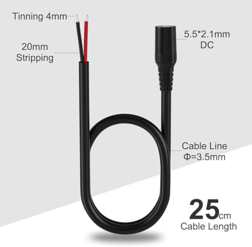 SIOCEN DC Female 2.1mm x 5.5mm Power Jack Adapter Barrel Plug Socket Cable for CCTV IP Security Camera,DVR,HDVD,Car Rearview Monitor System Video,LED Strip Light,Low Voltage DC Pigtail Bare Wire Cord - Image 4