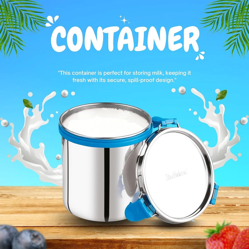 PDDFALCON Stainless Steel Milk CanOil CanMilk BarniOil Pot with Lid 2200ML Capacity 15Cm Dia Silver - Image 3