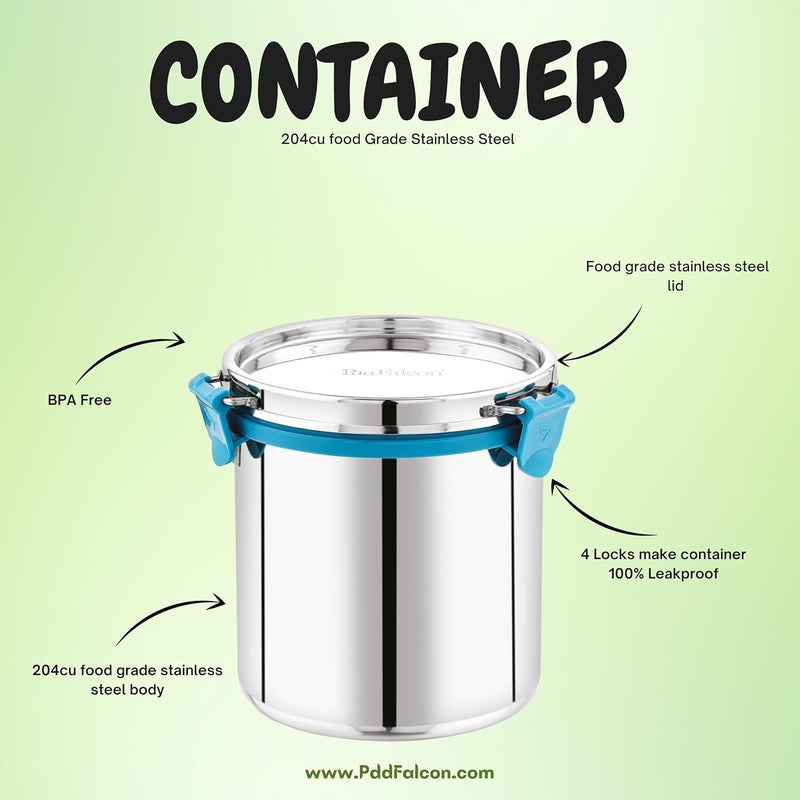 PDDFALCON Stainless Steel Milk CanOil CanMilk BarniOil Pot with Lid 2200ML Capacity 15Cm Dia Silver - Image 4