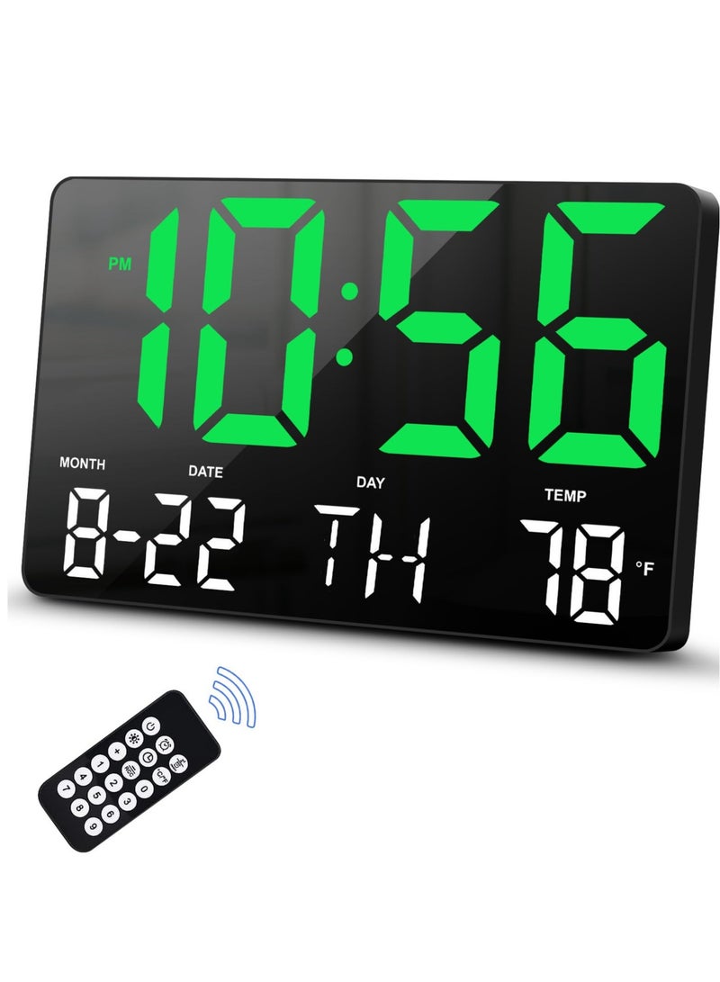 SOLARAE Digital Clock, Digital Wall Clock with Remote Control, LED Clock Large Display with Temperature/Date/Week, for Living Room Decor, Large Wall Clocks for Bedroom Office Gym Shop Garage (Green) - Image 1