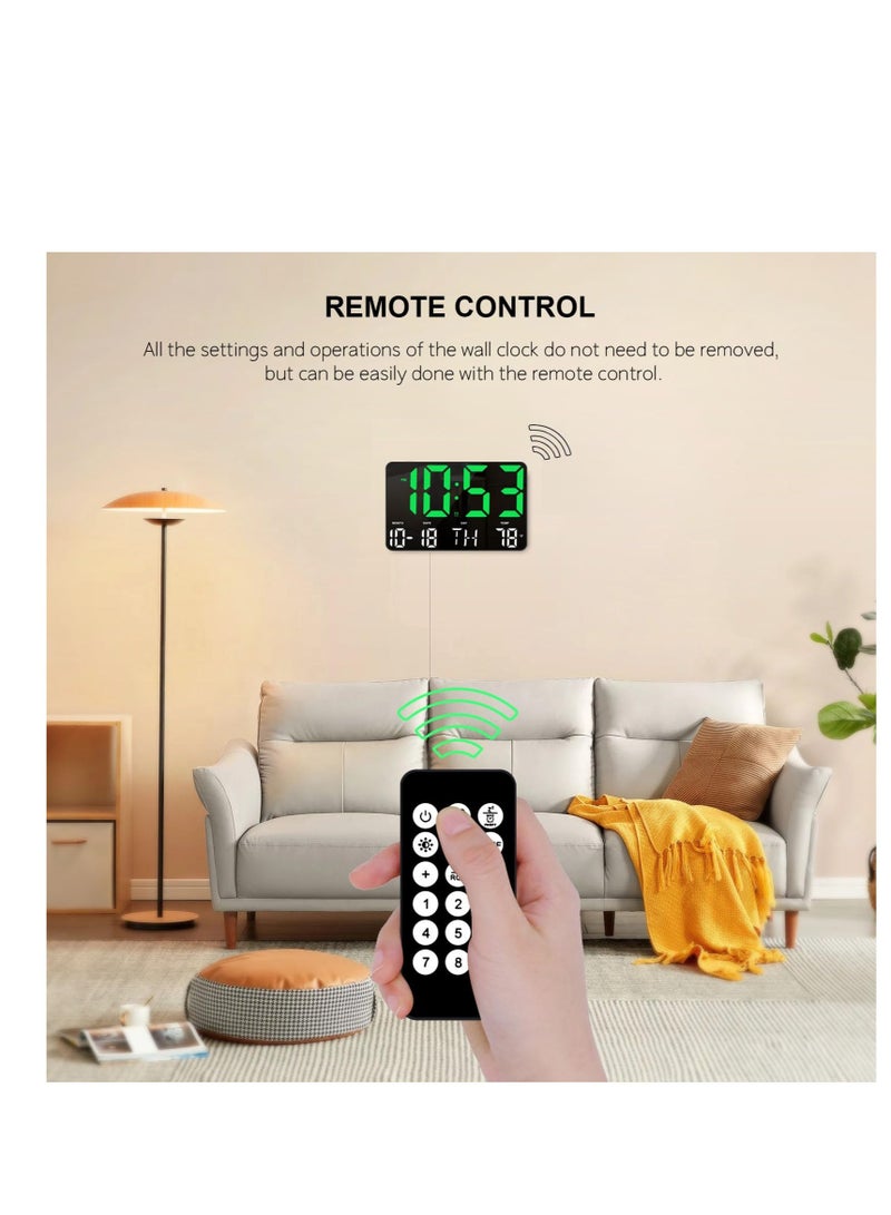 SOLARAE Digital Clock, Digital Wall Clock with Remote Control, LED Clock Large Display with Temperature/Date/Week, for Living Room Decor, Large Wall Clocks for Bedroom Office Gym Shop Garage (Green) - Image 4