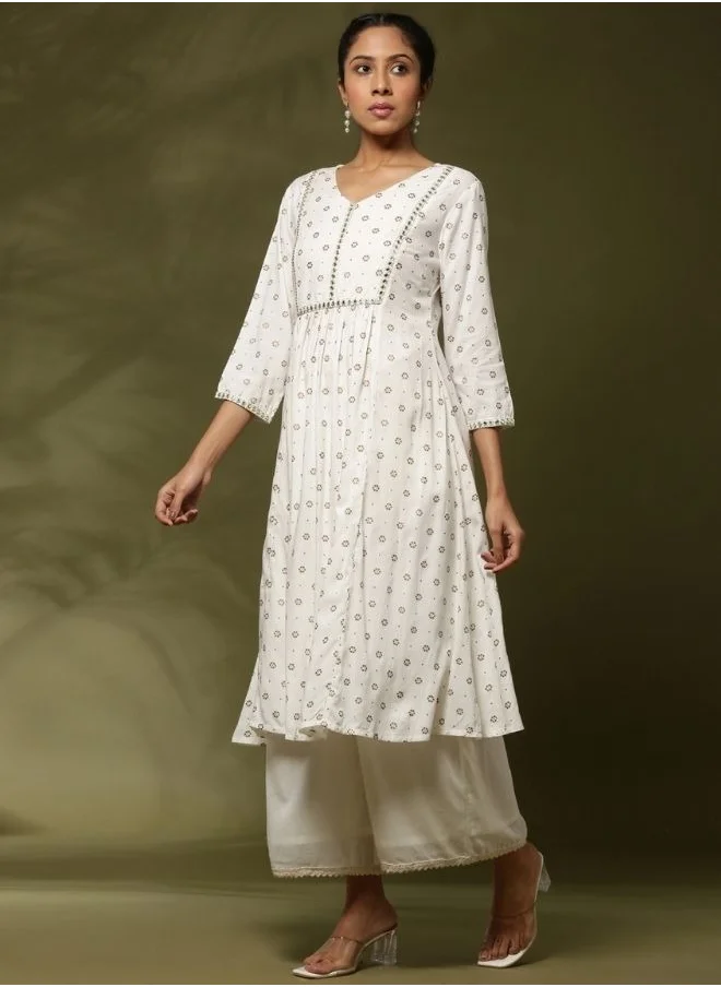 Abhishti Gather printed kurta -offwhite