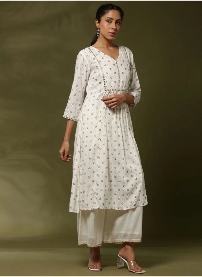 Abhishti Gather printed kurta -offwhite