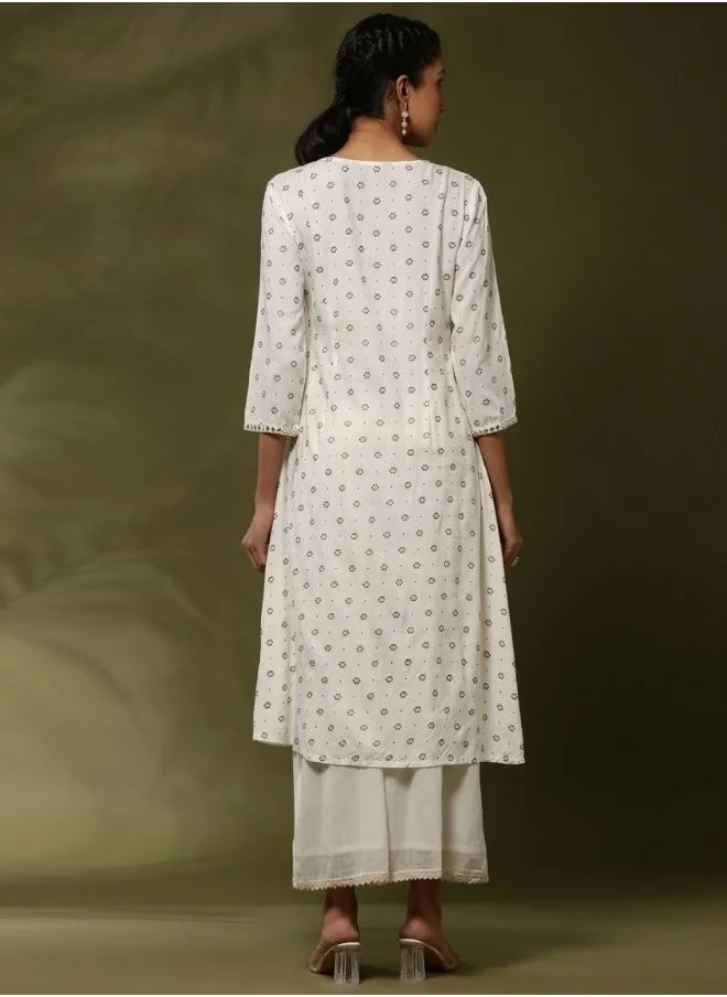Abhishti Gather printed kurta -offwhite