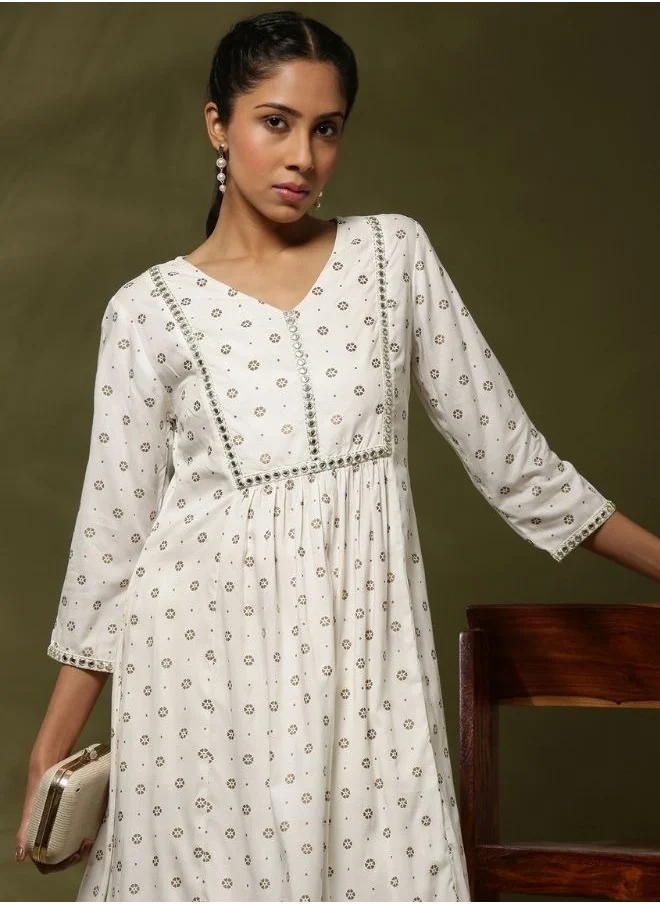 Abhishti Gather printed kurta -offwhite