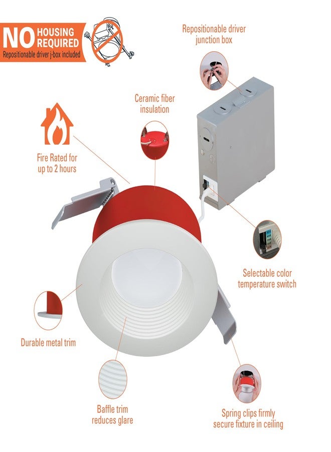 HALO Fire Rated Canless Integrated LED, Recessed Light Trim, Sel 5CCT 900 Lumens, White 4 in. - Image 3
