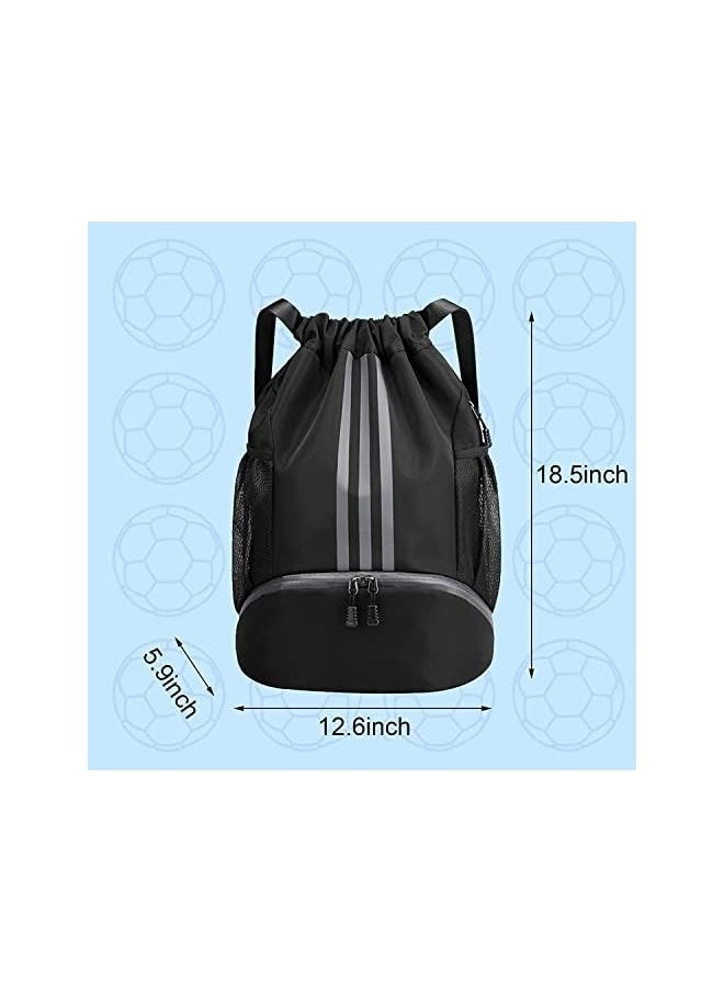 The White Shop - WHITE SHOP Youth Soccer Bag, Boys Girls Soccer Backpack,Drawstring Basketball Bag,Waterproof Football & Volleyball Backpack, Sports Bag(Black L) - Image 1