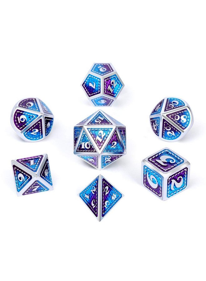 دي أن دي أن دي مجموعة نرد معدنية بمقياس N من D&D، Dndnd مكونة من 7 قطع معدنية من Dungeons & Dragons مع علبة معدنية هدية من نرد Dnd (أزرق وأرجواني مع حافة فضية) - Image 5