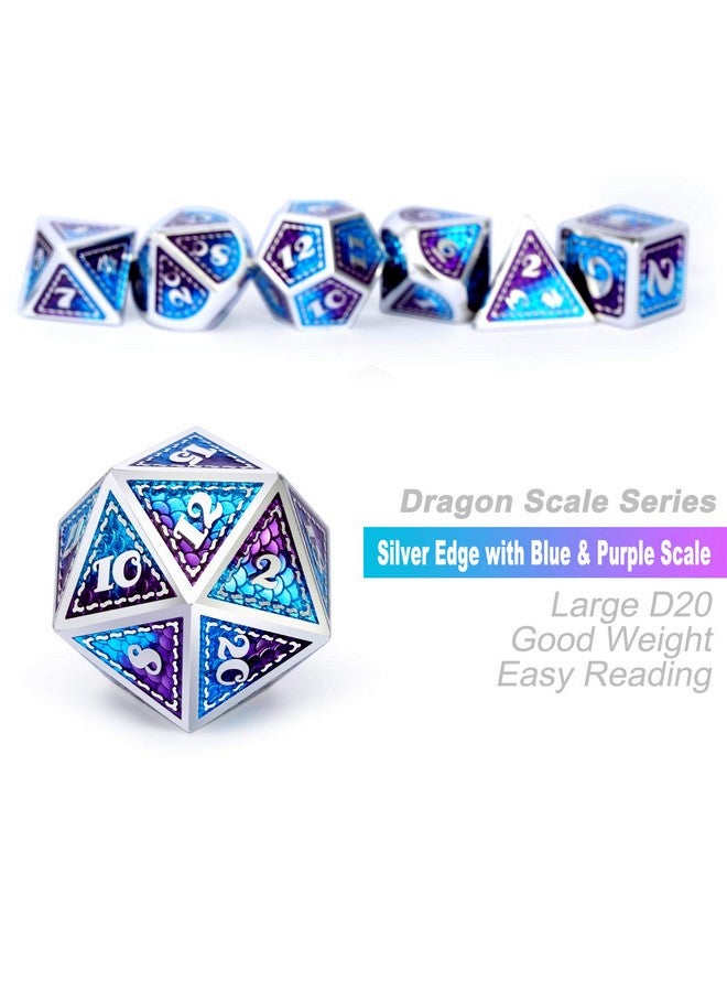 دي أن دي أن دي مجموعة نرد معدنية بمقياس N من D&D، Dndnd مكونة من 7 قطع معدنية من Dungeons & Dragons مع علبة معدنية هدية من نرد Dnd (أزرق وأرجواني مع حافة فضية) - Image 2