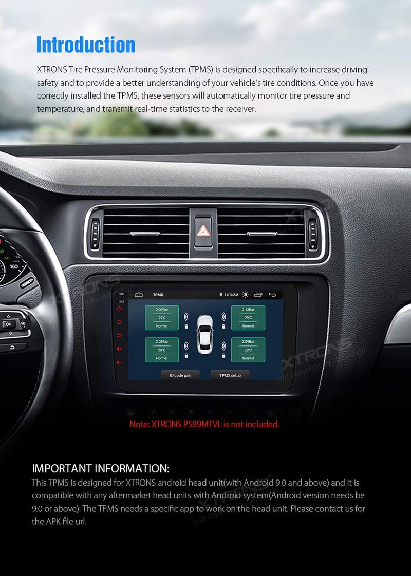 Xtrons نظام إنذار مراقبة ضغط الإطارات TPMS USB للسيارات من XTRONS لنظام تشغيل أندرويد في السيارة ومشغل GPS - Image 3