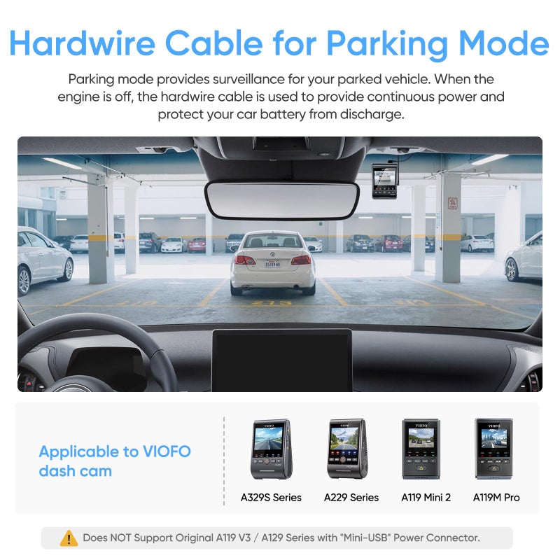 Viofo كابل توصيل VIOFO HK4، كابل USB-C للتوصيل الثابت لسلسلة A329/Série A229/A119Mini2/A139Pro/WM1/T130 كاميرا داش، حماية من الجهد المنخفض لوضع الوقوف (لا يتضمن وصلة الفيوز) - Image 2
