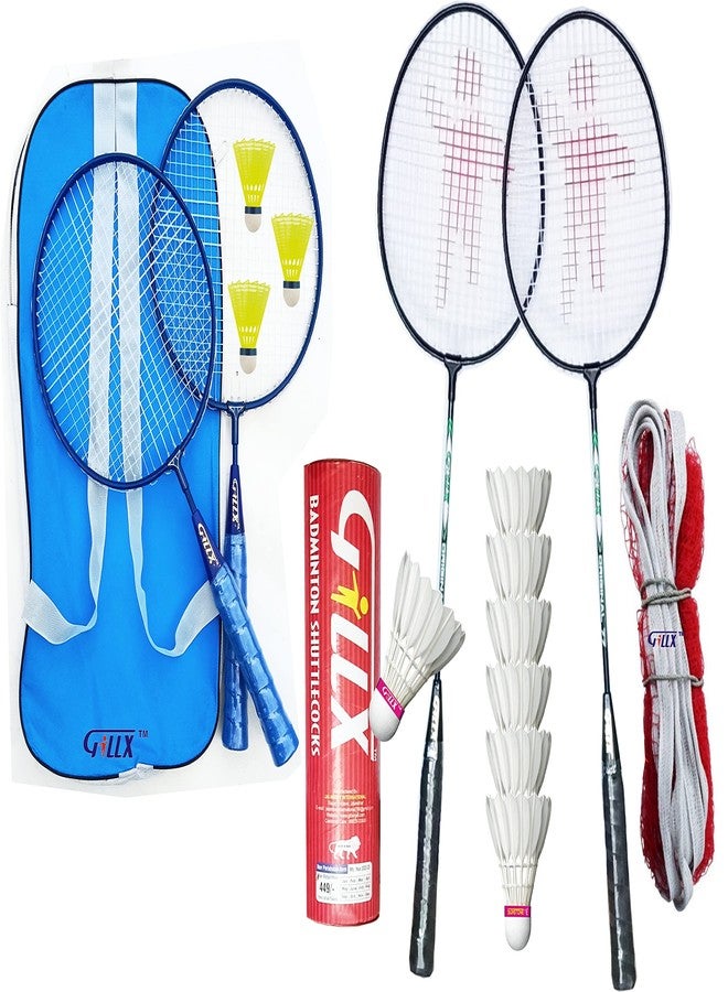 GILLX Badminton Rackets 4 Piece Piece Feather Shuttle Cocks and 3 Piece Nylon Shuttle Cocks with Badminton NET for Kids and Youngest - Image 2