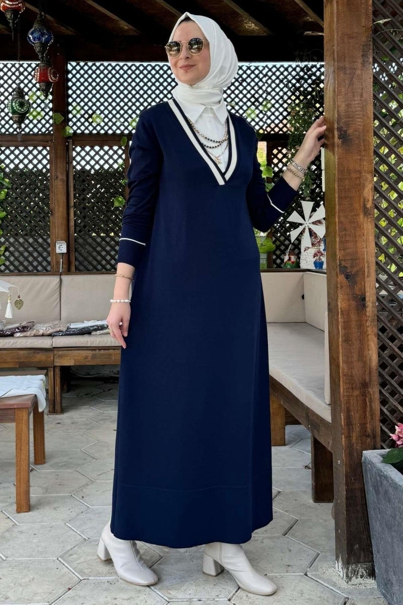 Rabia Şamlı September Shirt Knit Dress Navy Blue - Image 1