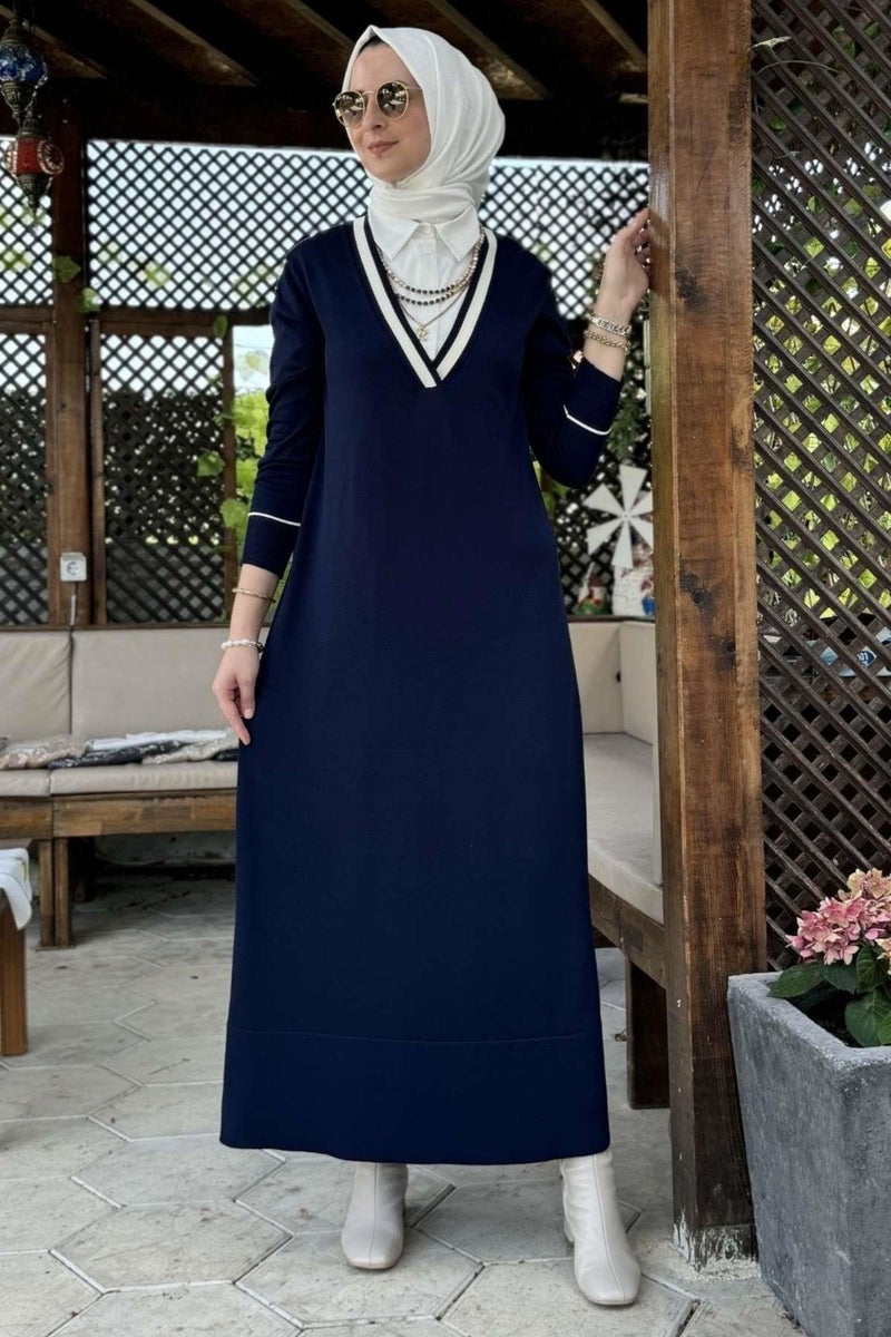Rabia Şamlı September Shirt Knit Dress Navy Blue - Image 2