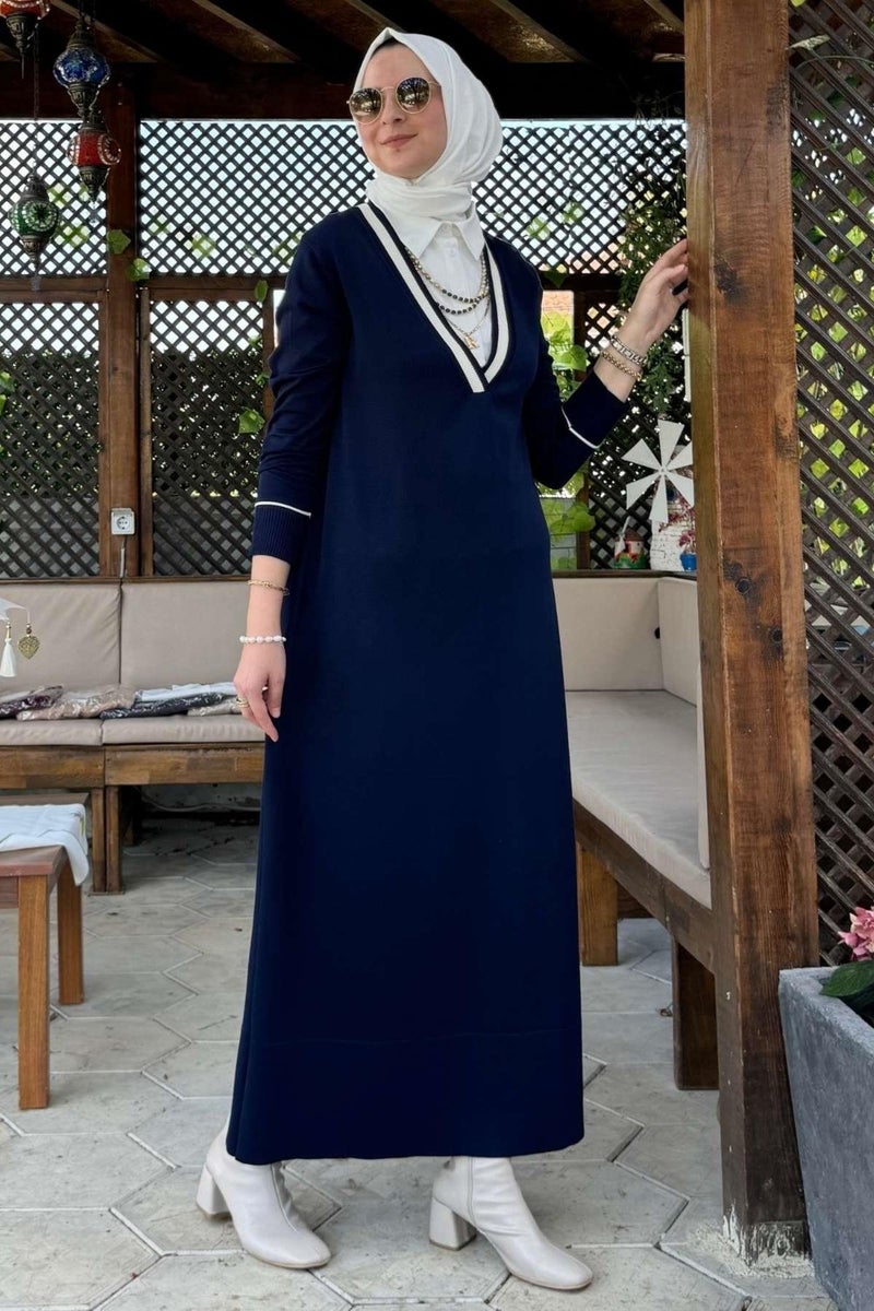 Rabia Şamlı September Shirt Knit Dress Navy Blue - Image 3