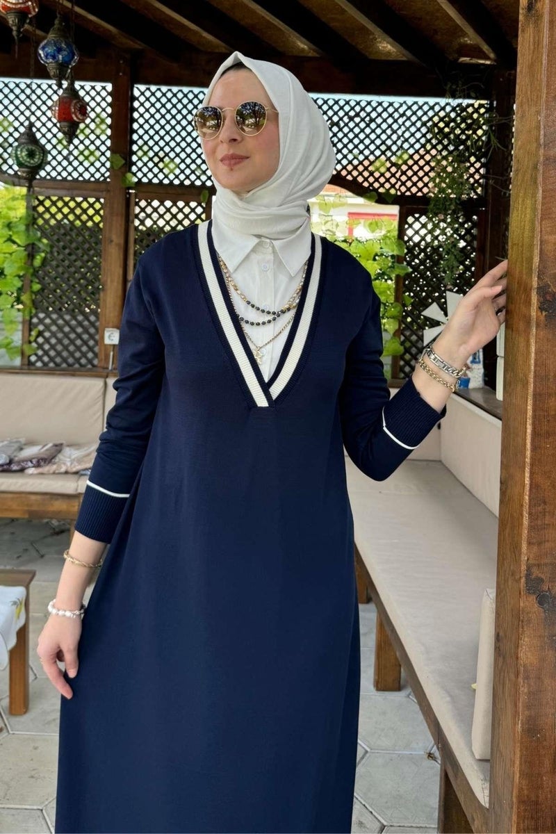 Rabia Şamlı September Shirt Knit Dress Navy Blue - Image 4