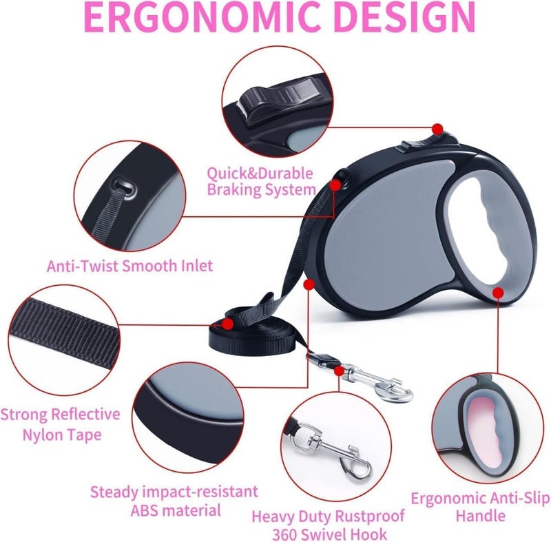 RASOFAB Zwerlin Retractable Dog Leash - 16 Feet Quick-Lock Nylon Tape Dog Chain - 360? Tangle-Free, Anti-Slip Cat & Dog Rope - Small, Medium, Large (Up to 110Lbs/50Kg), Black, 5M - Image 5