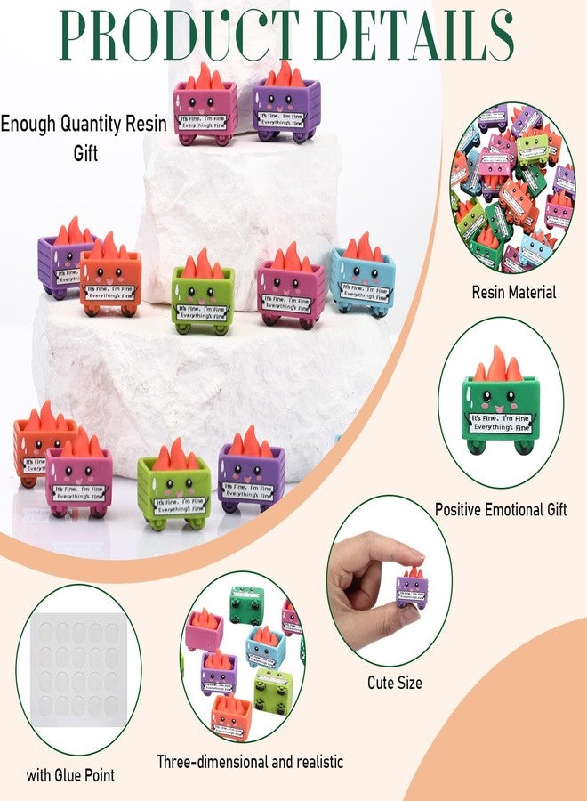 Arrowbash 30 Set Resin Dumpster Trash Shape with Fire Gift It's Fine I'm Fine Everything's Fine Sign Emotional Desk Accessories Team Employee Appreciation Gift for Christmas Office Coworker (Colored) - Image 3