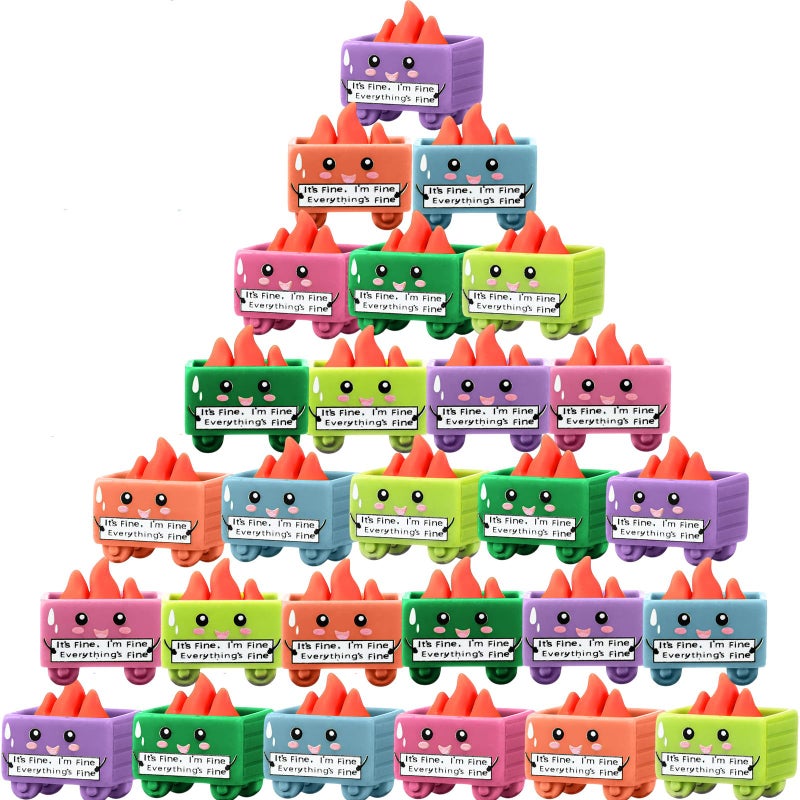 Arrowbash 30 Set Resin Dumpster Trash Shape with Fire Gift It's Fine I'm Fine Everything's Fine Sign Emotional Desk Accessories Team Employee Appreciation Gift for Christmas Office Coworker (Colored) - Image 1