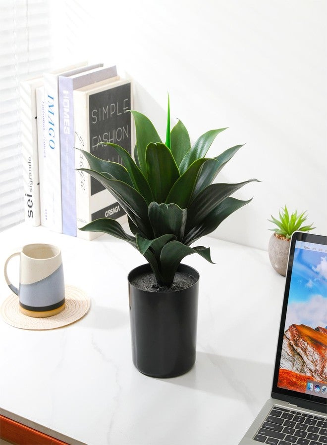 JUSTOYOU 14" Large Artificial Succulent Faux Agave Plant in Pot, Fake Potted Desk Plant Realistic Greenery Artificial Plants for Indoor Office Home Decor Bathroom Kitchen Shelf (Dark Green) - Image 2