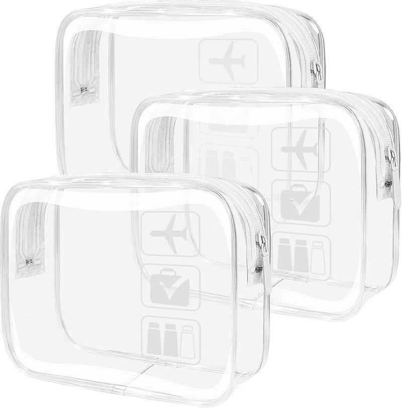 BEHAHAI 3Pcs Clear Travel Toiletry Bags TSA Approved Cosmetic Makeup Bag Portable Travel Accessories Airport Airline Compliant Bag for Men and Women White - Image 1