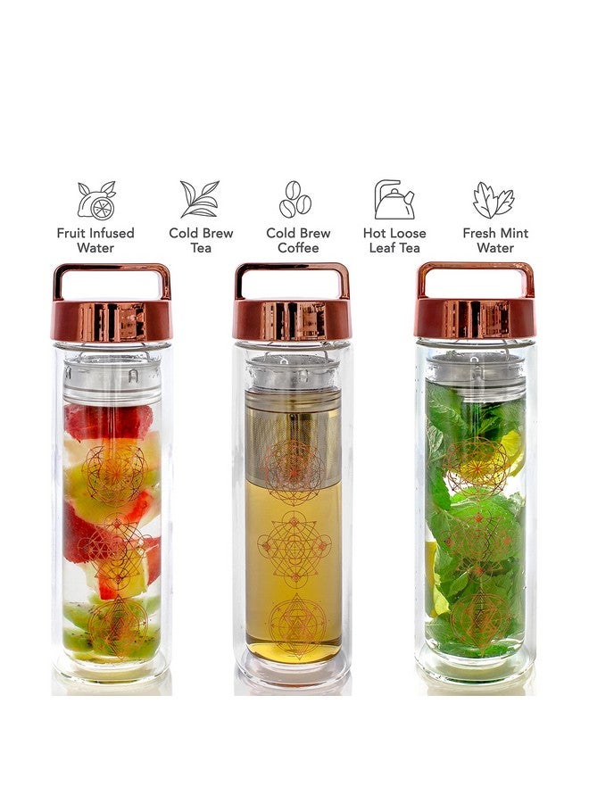 Teabloom Teabloom All-Purpose Beverage Tumbler - 15 oz / 450 ml Insulated Glass Bottle - Tea, Coffee, Fruit Infused Water - All-Temperature Travel Mug - Stainless Steel Infuser Basket - Image 2
