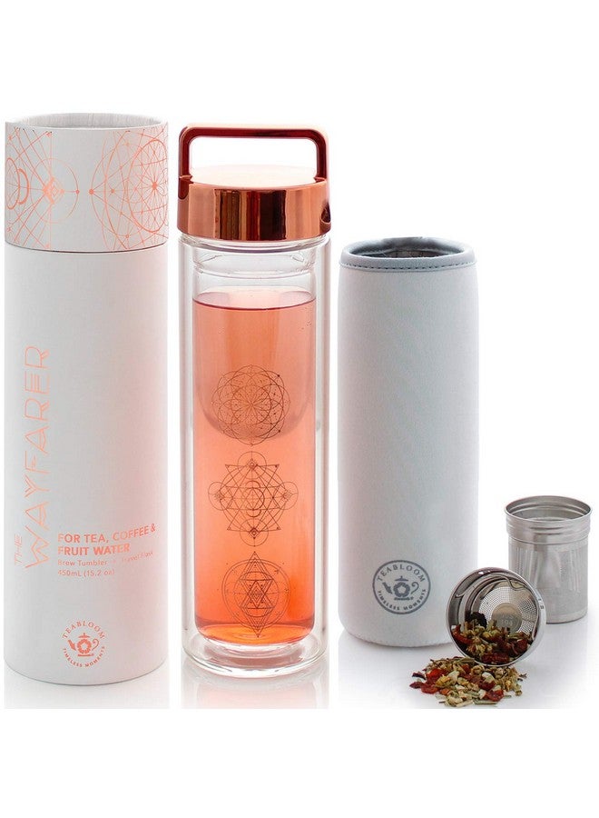 Teabloom Teabloom All-Purpose Beverage Tumbler - 15 oz / 450 ml Insulated Glass Bottle - Tea, Coffee, Fruit Infused Water - All-Temperature Travel Mug - Stainless Steel Infuser Basket - Image 1