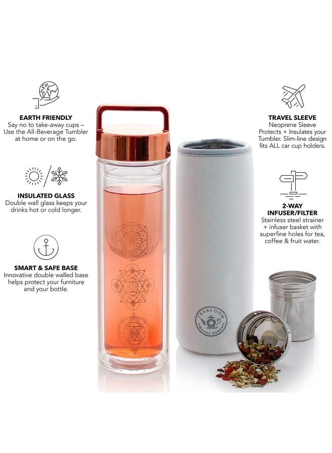 Teabloom Teabloom All-Purpose Beverage Tumbler - 15 oz / 450 ml Insulated Glass Bottle - Tea, Coffee, Fruit Infused Water - All-Temperature Travel Mug - Stainless Steel Infuser Basket - Image 3