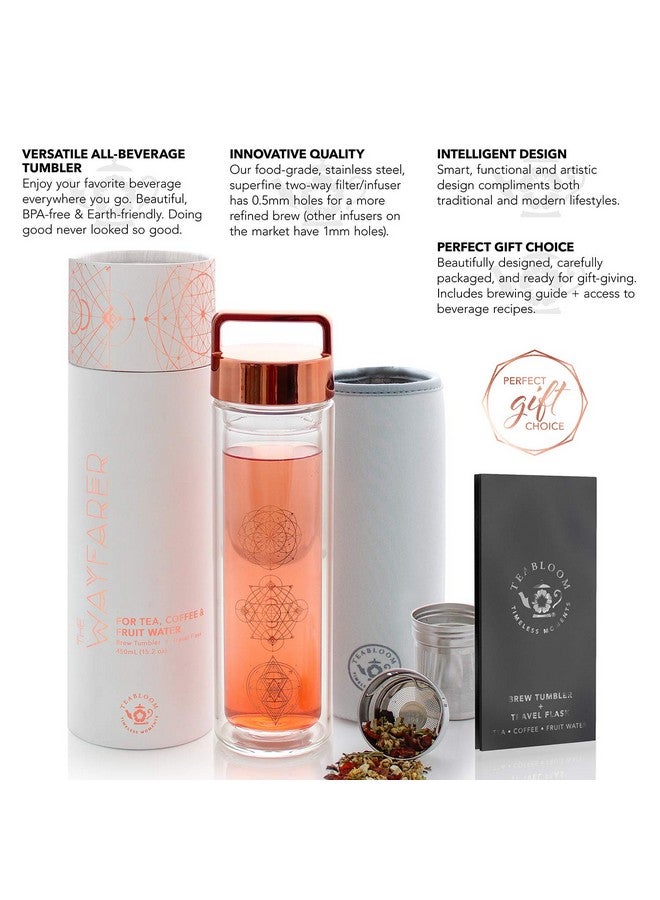 Teabloom Teabloom All-Purpose Beverage Tumbler - 15 oz / 450 ml Insulated Glass Bottle - Tea, Coffee, Fruit Infused Water - All-Temperature Travel Mug - Stainless Steel Infuser Basket - Image 4