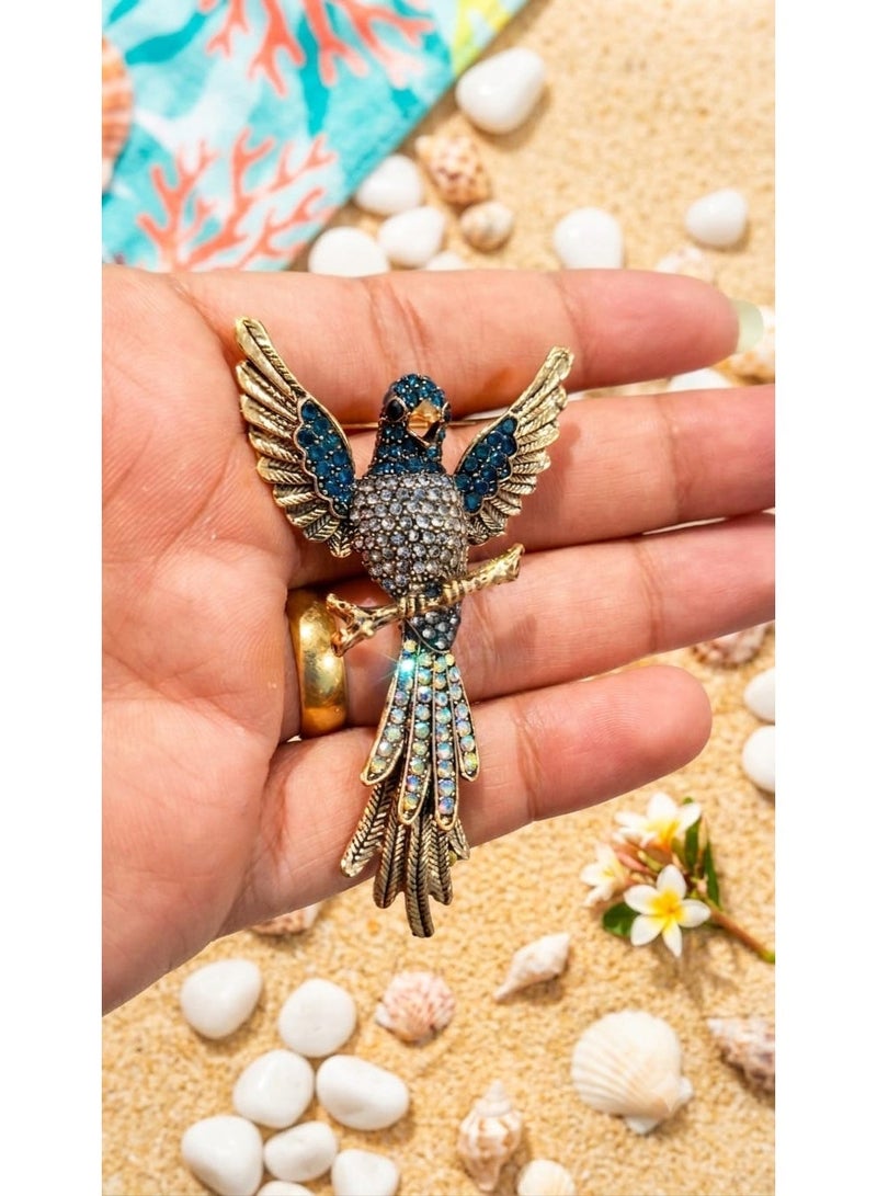 Luxury & Trendy Crystal Rhinestone Accessory Brooch Pin for Women, for clothes and Bags Fashion Enamel Available in different shapes and colors Gold/Silver (Bird of Paradise) - Image 1