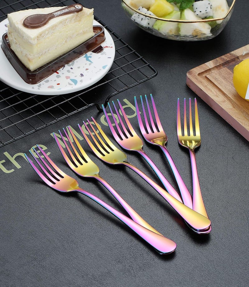 Kyraton Rainbow Dinner Fork 6 Pieces, Stainless Steel 8.17 Inch Forks Colorful Titanium Plating Silverware, Mutil-Color Forks Set of 6 - Image 5