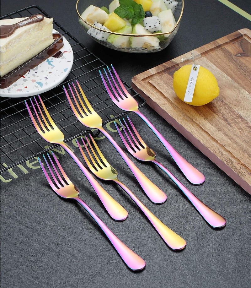 Kyraton Rainbow Dinner Fork 6 Pieces, Stainless Steel 8.17 Inch Forks Colorful Titanium Plating Silverware, Mutil-Color Forks Set of 6 - Image 4
